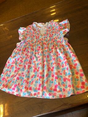 Smocked Flutter Sleeve Girls Dress - Pink, Blue, Coral
